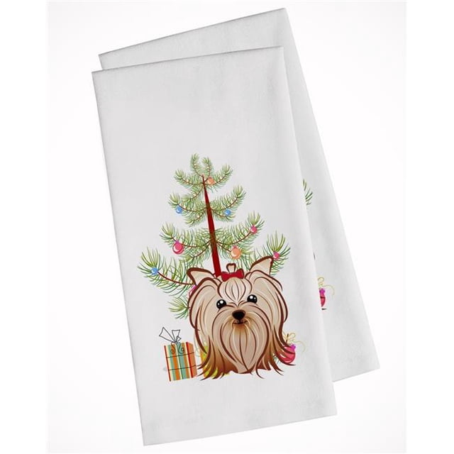 Christmas Tree & Yorkie Yorkishire Terrier White Kitchen Towel - Set of 2