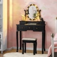 thumbnail image 2 of Topbuy Lighted Vanity Mirror Set Makeup Dressing Table w/ 5 Drawers Mirror & 12 LED Bulbs Black, 2 of 7