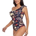 thumbnail image 3 of Picia Skull record rock Pattern Women's One Piece Swimsuits,One Shoulder Swimwear Asymmetric ,Ruffle Monokinis Bathing Suits,High Waisted Flattering Bathing Suits-Medium, 3 of 8