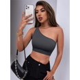 thumbnail image 2 of SURJDE Women's 3 Piece Medium Support Crop Top One Shoulder Ribbed Seamless Removable Cups Workout Exercise Sport Bra, 2 of 4