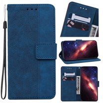 Wallet Case for Samsung Galaxy A23 5G, Geometric Embossed Pattern Card Slots Holder PU Leather Flip Folio Cover with Magnetic Clasp Kickstand Shockproof Case for Samsung Galaxy A23 5G,Blue
