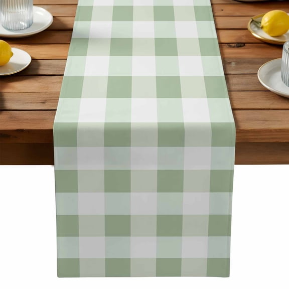Sage Green Plaid Cotton Linen Table Runner for Dining Kitchen, Spring Farmhouse Buffalo Checkered Wedding Outdoor Party Tablerunners Decoration, Dresser Scarf Coffee Tablecloth Runners 13x90 Inches