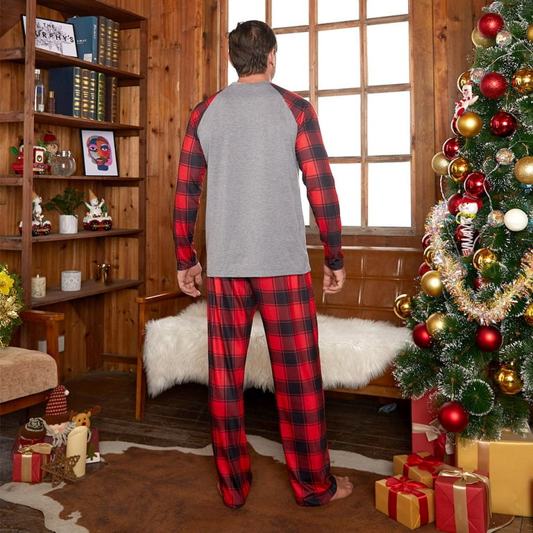  Conjunto de pijamas de Navidad familiares a juego, con parte  superior de manga larga y reno de alce y parte inferior a cuadros, para  niños, 14 años : Todo lo demás