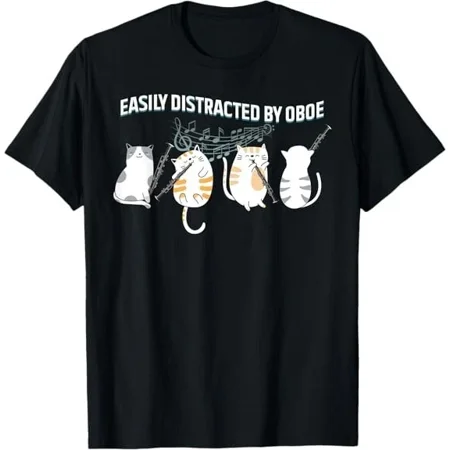 Hot Trending T-Shirt With New! Oboist Music Orchestra Cat Playing Oboe Instrument Best T-Shirt S-5Xl