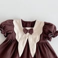 thumbnail image 4 of Girls Cotton Dresses Cute Puffed Short Sleeve Bowknot Doll-Collared High Waisted Toddlers Kids Color-Block Mini Dress Size 0-3, 4 of 6