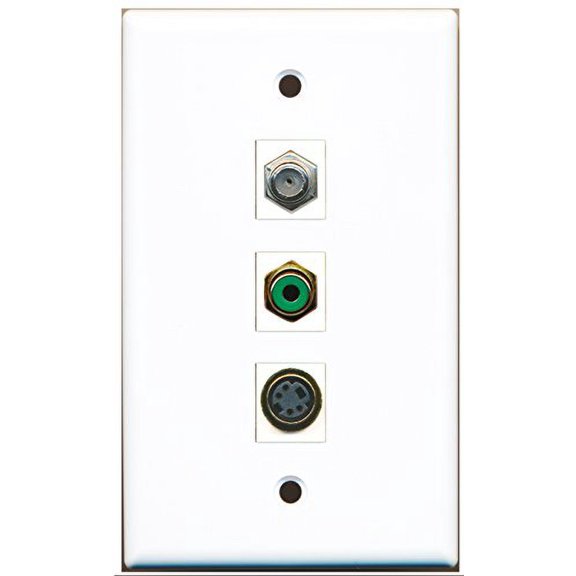 RiteAV - 1 Port RCA Green and 1 Port Coax Cable TV- F-Type and 1 Port S-Video Wall Plate