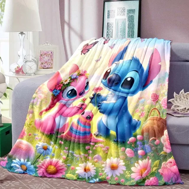 Cartoon Cute Stich Blanket, 3D Printing Lilo & Strong Soft and Comfortable Children's Nap Sleeping Blanket, Bedding
