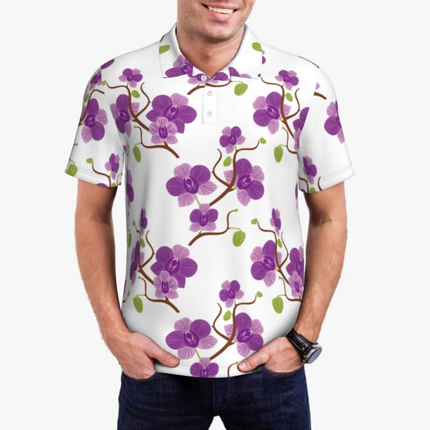 Balery Orchids Flowers Camisa Polo de Hombre con Estampado, de Manga Corta y Tejido Medio, Camisa Tipo Golf Polo-Medium