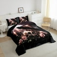 thumbnail image 3 of Manfei Crow Skull 2pcs Bedding Comforter Set,Pink Flower Twin Comforter Sets,Gothic Style Breathable Bedding Set,Ultra Soft Halloween Room Decoration,Reversible, 3 of 8