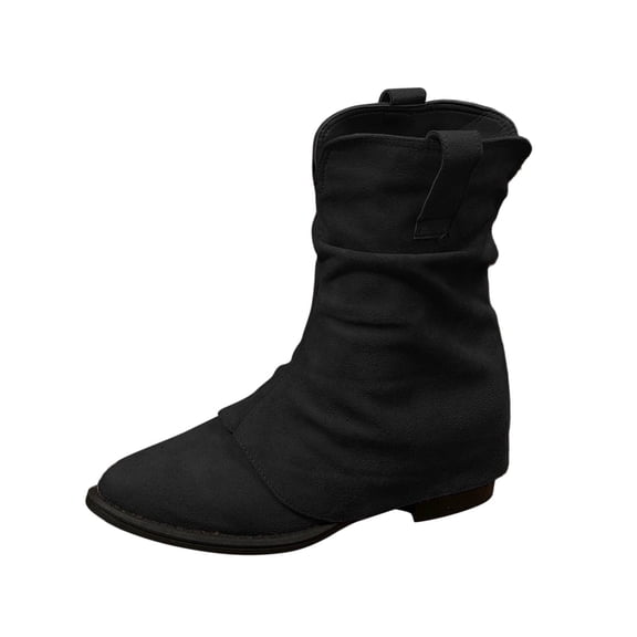 Xfvqtps Womens Slouchy Boots Mid Calf Winter Fashion Vintage Pull on Boots Pointed Toe Low Block Heel Comfortable Casual Stacked