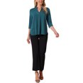 thumbnail image 2 of INSPIRAR CHIC Blusas de Trabajo de Manga 3/4 para Mujeres con Cuello en V y Pliegues, Blusas Elegantes y Casuales, Tops de Verano de Moda en Azul Pavo Real, 2 of 6