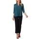 thumbnail image 2 of INSPIRAR CHIC Blusas de Trabajo de Manga 3/4 para Mujeres con Cuello en V y Pliegues, Blusas Elegantes y Casuales, Tops de Verano de Moda en Azul Pavo Real, 2 of 6