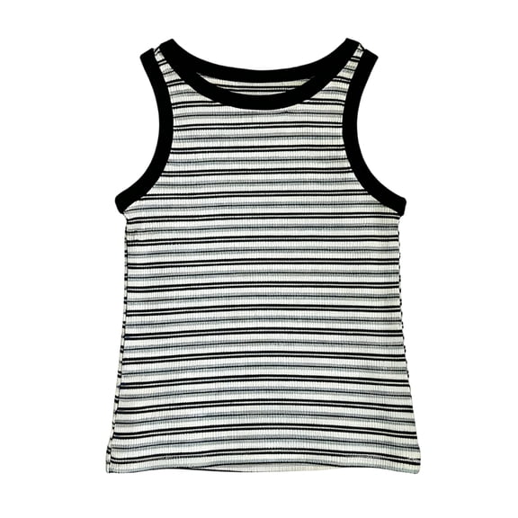 CCRFTGI Tank Tops for Kids Girls Size 10-12 Cute Cotton Striped Basic Sleeveless Cami Tanks Tween Girls Trendy Clothes Summer Crop Top Black 5-6 Years