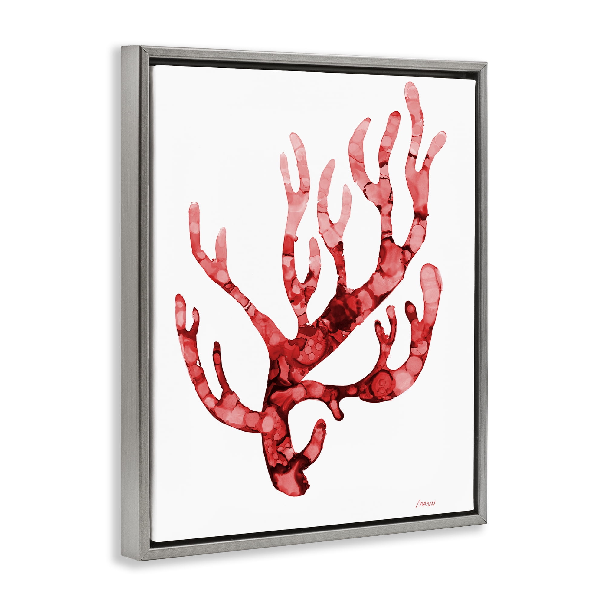 Stupell Industries Modern Curved Coral Nautical & Beach Painting Gray Floater Framed Canvas Art Print Wall Art, 25 x 31