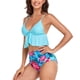 thumbnail image 1 of Traje de baño de dos piezas, traje de baño estampado con cuello en V para mujer, bikini hecho a mano con cuidado, 1 of 6