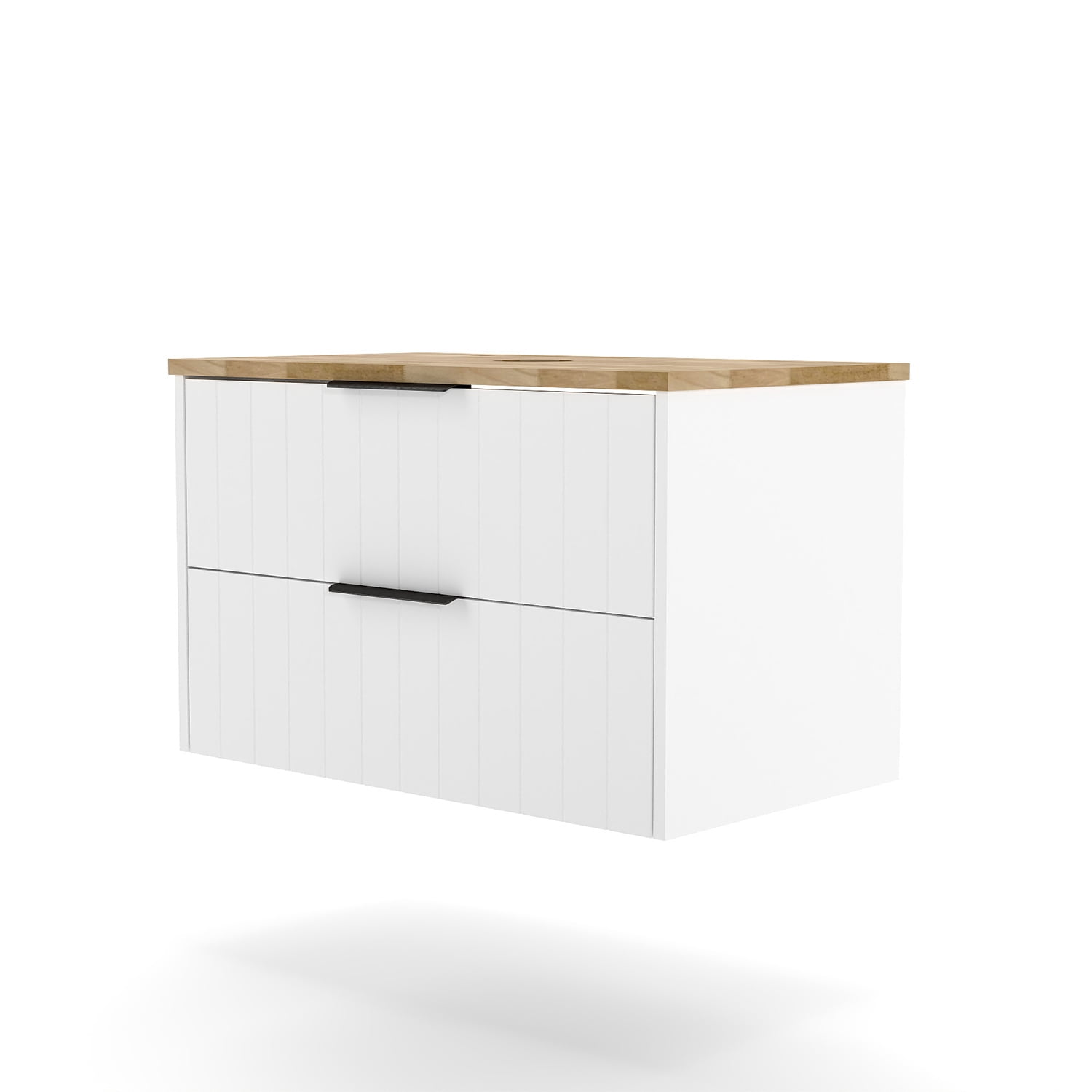 Demi Bonn 31" Double Drawer Wall-Mounted Bathroom Vanity with Solid Wood Natural Top, Faucets and Drains Not Included, White
