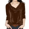 thumbnail image 2 of Tdoqot Girls Velvet T-Shirts- Soft Dressy Casual V-Neck Long Sleeve Party Tops Brown Size 4, 2 of 6
