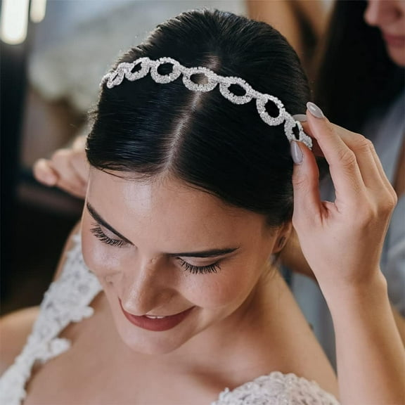Rhinestone Forehead Head Chain Silver Round Crystal Headband Bridal Hair Pieces Sparkly Wedding Hair Jewelry Halloween Costume Hair Accessories for Women and Girls