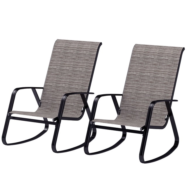 Set of 2 Brown Outdoor Rocking Chairs - Patio Seating with High Back & Armrests - Breathable Texteline Mesh for Backyard & Garden Relaxation