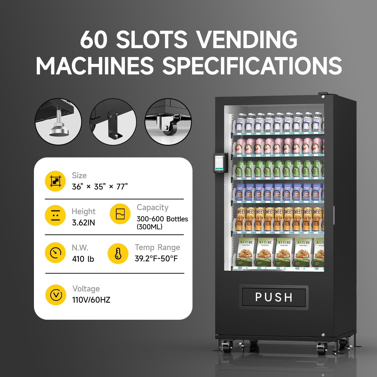 60-Slot Commercial Vending Machine for Sale, Refrigerated Vending Machine Snacks and Drinks Combo with Credit Card & NFC Payment, Vending Machine for Home, Offices and Gyms, Vending Machines Cheap