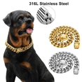 thumbnail image 3 of Collar de cadena de eslabones cubanos de acero inoxidable, Collar de cachorro dorado, hebilla de seguridad, Collar de entrenamiento para mascotas, collares para caminar, 14MM, 3 of 4