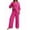 #04 Hot Pink 【Mix & Match: Stock Up on Your Favorite Colors】, variant on Women's Soft Fabric V Neck Button Down Top, Wide Leg Pant Set, Casual Loose Matching Set For Vacation, Summer Travel, Beach, Daily Wear, Lounge, Comfy Pant Suit | TruHer,Black S