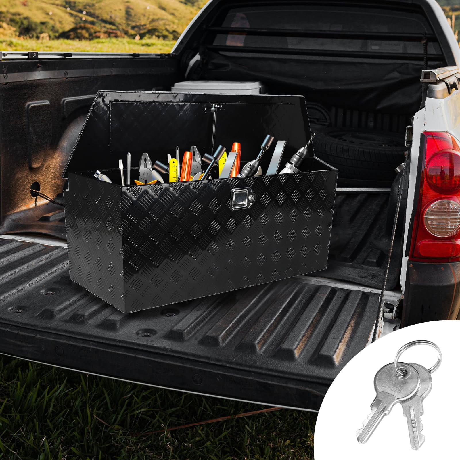 Confote 49 Inch Aluminum Trailer Tongue Box Truck Tool Box with Lock & Keys, Black