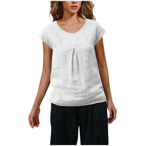 ZQUUVOU Women's Sleeveless Linen Blouse Drop Shoulder Cotton Linen Tank Tops Casual Summer Breathable Trendy Wear White