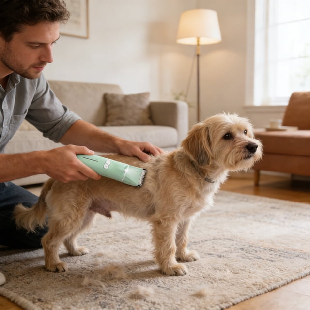 Rechargeable Pet Hair Clipper and Grooming Kit | 4-in-1 Electric Trimmer with Nail File for Dogs and Cats | Low Noise USB Charging Clippers for Home Pet Grooming | Includes Multiple Comb Attachments