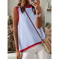 thumbnail image 2 of Womens Summer 2025 Casual Striped Color Block High Neck Tank Top Loose Knit High Low Sleeveless Shirts As Shown M, 2 of 4