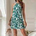 thumbnail image 5 of Women's Summer Dress Criss Cross Halter Dress Mini Beach Dress Tropical Leaf Printed Dress Green S, 5 of 6