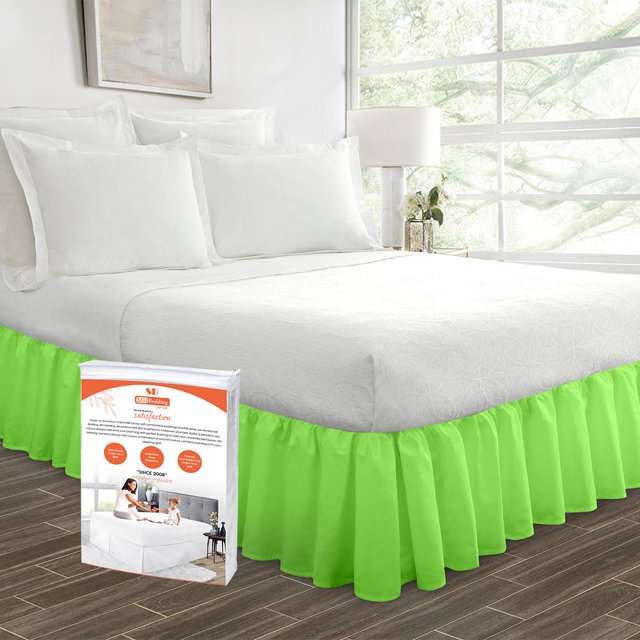 SGI Bedding 16 Inch Ruffled Bedskirt | Microfiber Ruffled Bed Skirt | Fade-Resistant, Wrinkle-free, Anti-static, Decorative, Extra Storage Space, Clutter-Free |California King, Parrot Green