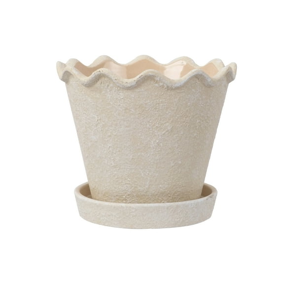 My Texas House Wave Ceramic Planter Pot, Cream, 8 inch