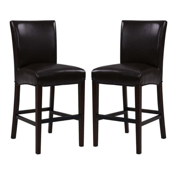 Home Square Milton 26" Leather Counter Stool in Black Finish - Set of 2