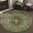 thumbnail image 3 of Boho Vintage Round Rug ft- Faux Wool Dreely Washable Area Rug Small Distressed Throw Rugs Floor Carpet for Door Mat Entryway Bedrooms Laundry (Round - ; Diameter Border ), 3 of 7