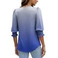 thumbnail image 3 of Womens Tops Dress Casual 3/4 Sleeve Shirts with Smocked Cuffs High Low Tops for Women Gradient Business Work Blouses, Blue, XXL, 3 of 7