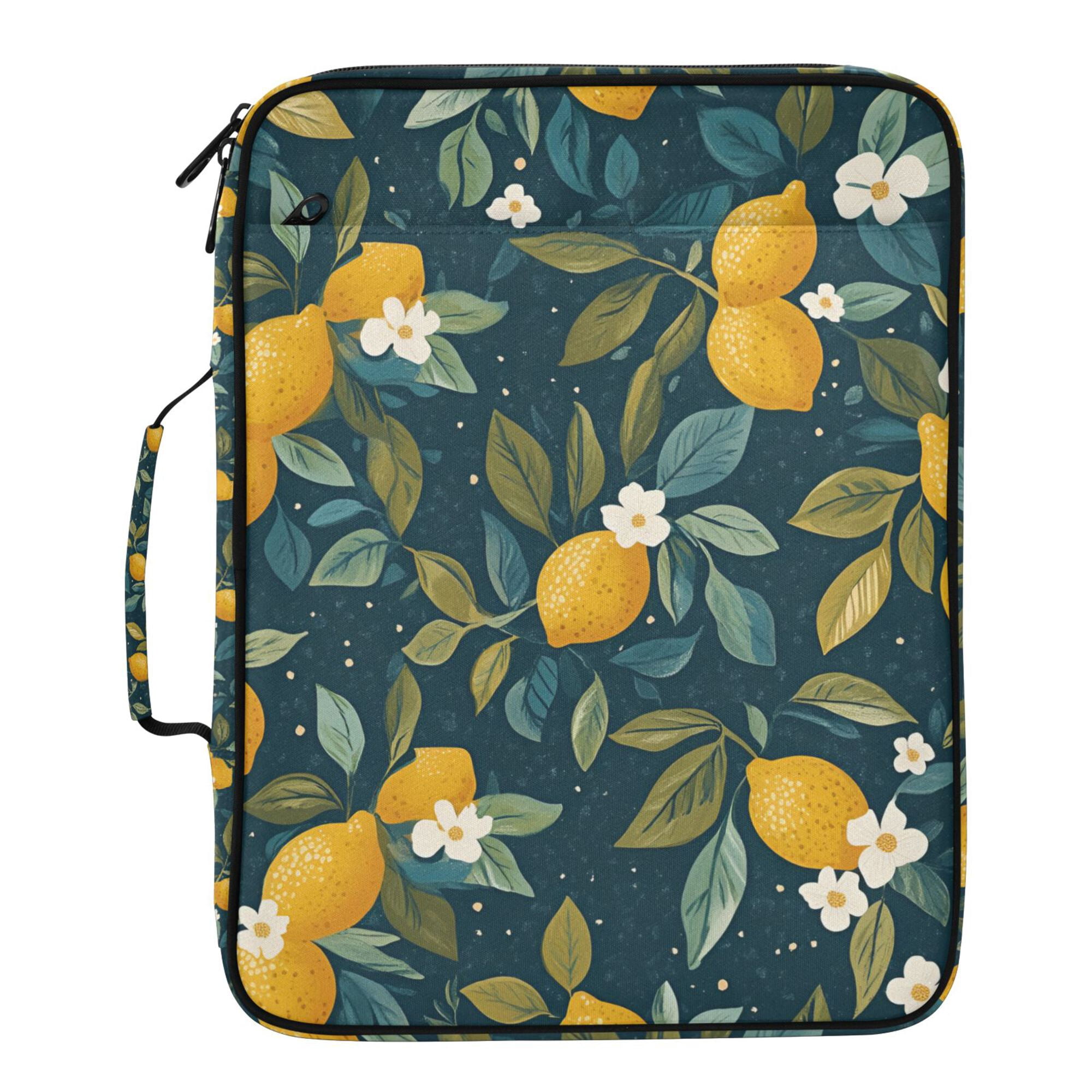 FORMRS Accordion File Folder A4 Size 7-Pocket Expanding Document Organizer Bag with 3 Ring Binder, Blue Lemons