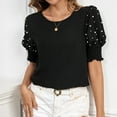 thumbnail image 6 of JGGSPWM Women Puff Short Sleeve Smocked Cuffs Pearled Beaded Fashion Casual Elegant Summer Tops Blouse Black XS, 6 of 9