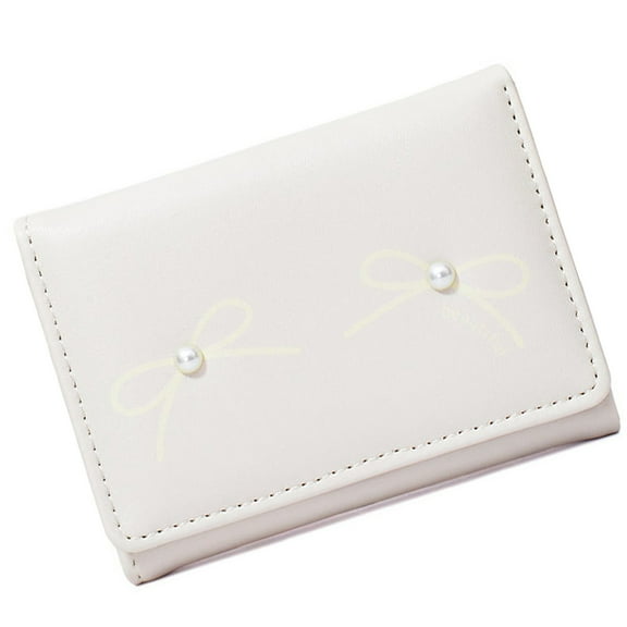 Compact Girls' Wallet with Bows Detail Fashion Small Wallets Short Card Holder Coin Purse for Daily Essential