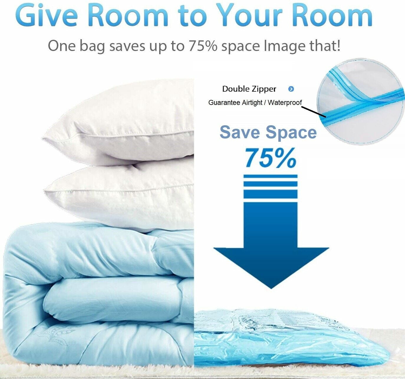 16 Pack Combo: 8 Large Space Saver Vacuum Bags + 8 Travel Roll-Up Bags for Wardrobes & Closets