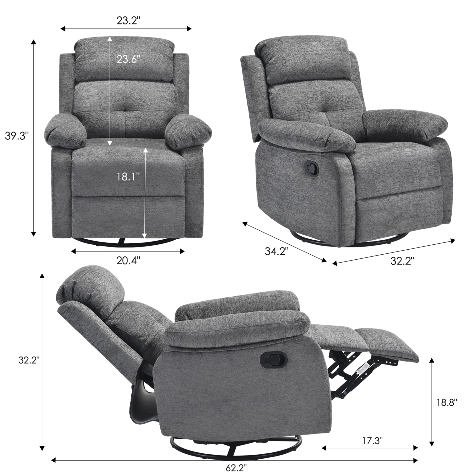 MAYEERTY limestone Small Swivel Rocker Recliner for Women, Space-Saving Design for Bedroom & Living Room