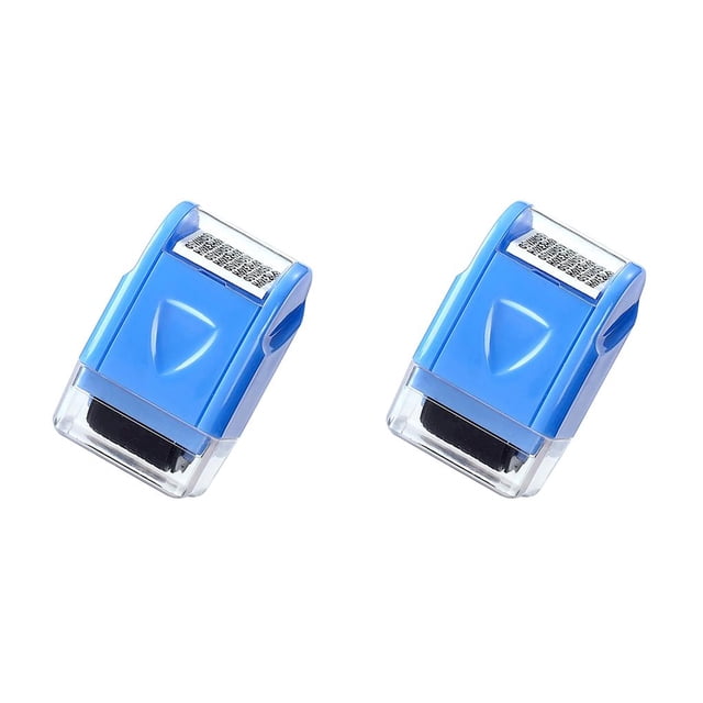 Transemion Manual Confidential Roller Stamps ID for Protection Personal Information Data Theft Guard Ink Security Rollers Blue 2Set