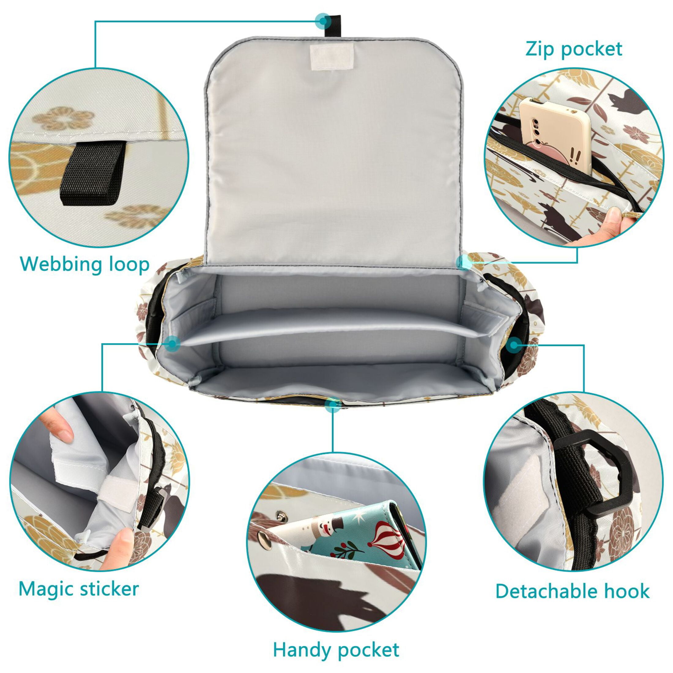 DIXRUYEE Stroller Organizer Vintage Cats Printed