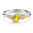 thumbnail image 2 of Gem Stone King 925 Sterling Silver and 10K Yellow Gold Round Yellow Sapphire and White Lab Grown Diamond Engagement Ring for Women (0.39 Cttw, Gemstone Birthstone, Size 6), 2 of 5