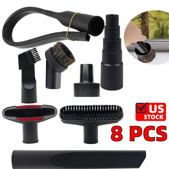 8 Pack Household Cleaning Vacuum Cleaner Attachments for Shop Vac Accessories - 2 1/2" to 1 1/4" Vacuum Hose Adapter, 1 7/8" to 1" Adapter, 1 1/4" Vacuum Brush Flexible Crevice Tool