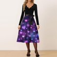 thumbnail image 2 of Valentines Day Dress Women V-Neck Long Sleeve A-Line Tie Bow Love Heart Printed Dresses Vintage Cosplay Party Dress Dark Purple 3XL, 2 of 5