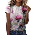 thumbnail image 1 of TSADFHJI T-Shirts pour Femmes Coupe Ample Manches 3/4 Mode Col Rond Manches Courtes T-Shirts d'Été Blouse Imprimée Fleurs TG Blanc, 1 of 5