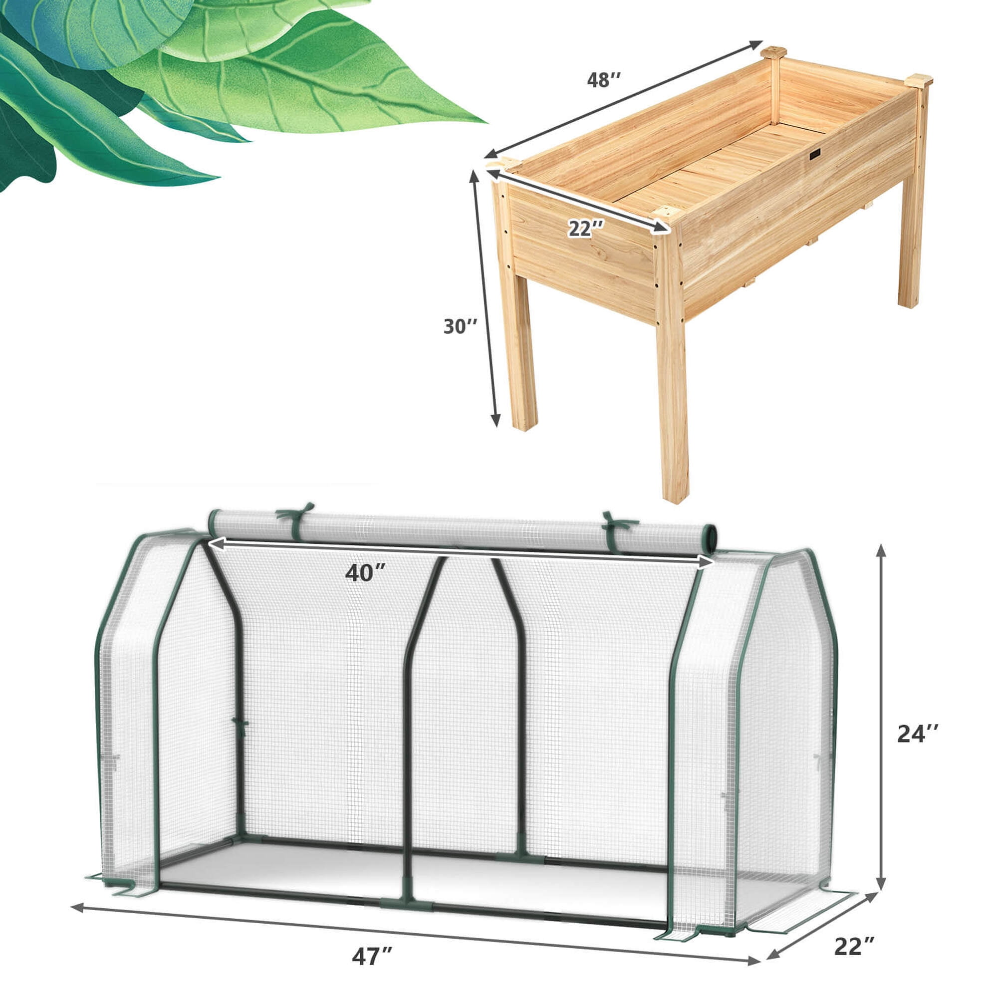 Costway Raised Garden Bed with Dual Zipper Door Greenhouse for Patios and Backyards Natural