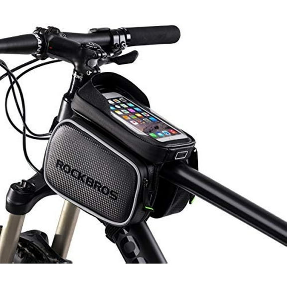 ROCKBROS Bike Bag Waterproof Top Tube Phone Bag Front Frame Mountain Bicycle Touch Screen Cell Phone Holder Pouch Compatible with iPhone 15/14/13 Pro