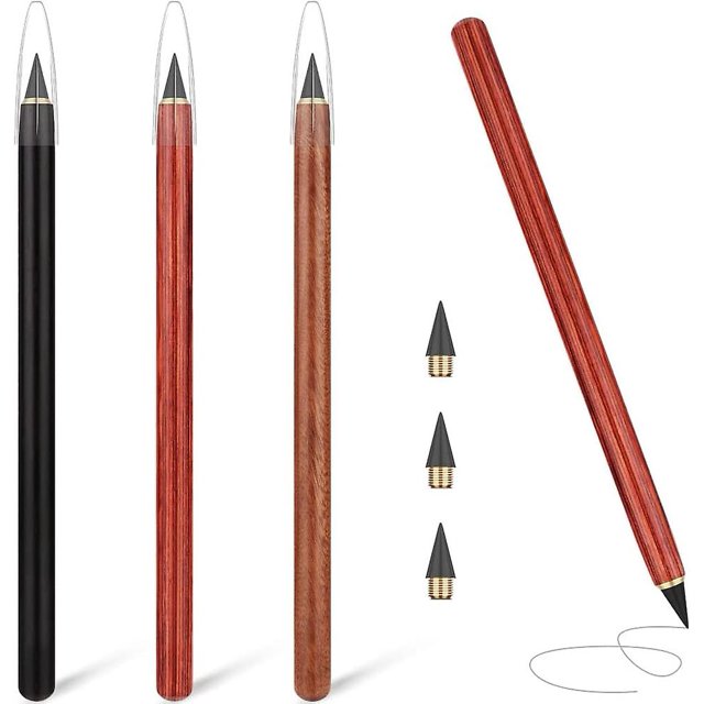 Lápiz sin tinta de 3 piezas, lápiz Infinity portátil, lápiz eterno reutilizable, punta reemplazable, lápiz sin tinta con 3 puntas de repuesto para escribir, dibujar, oficina en casa